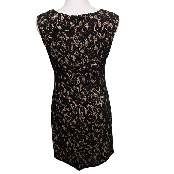 Adrianna Papell Embroidered Lace Overlay Sheath Dress Size 10 Black & Gold/Nude - Picture 6 of 14